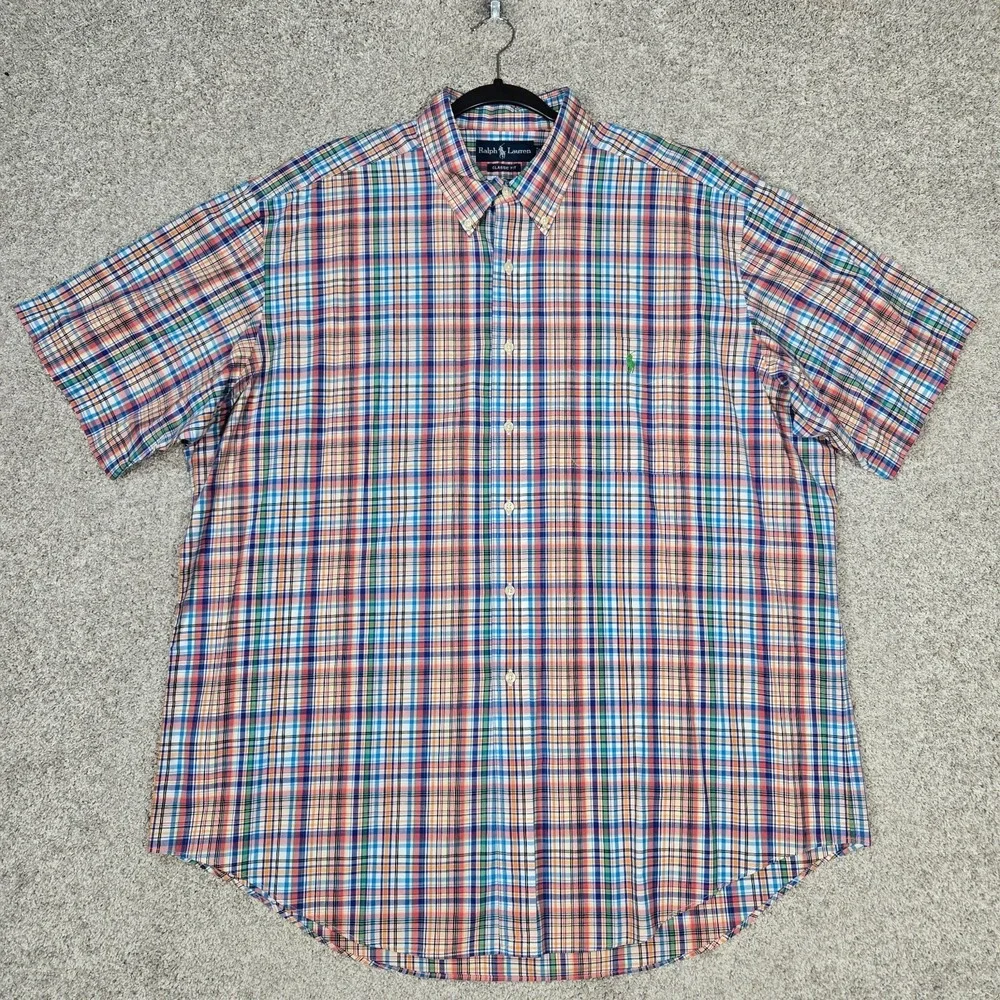 Ralph Lauren shirt Rainbow Madras Plaid Mens 2XL classic Fit 100% Cotton S/S